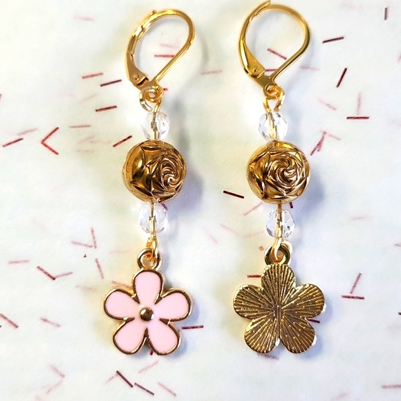 Goldtone Pink Earrings! - Picture 2 of 2